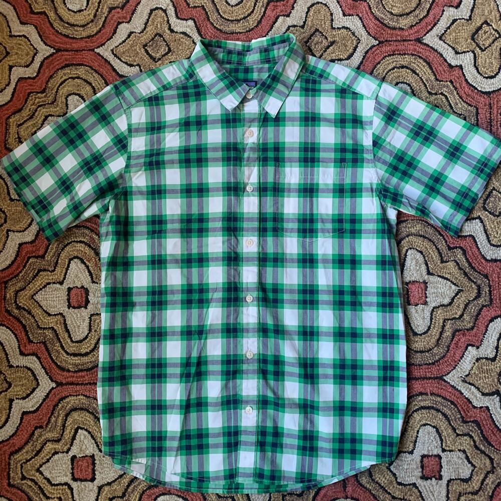 Patagonia Plaid Button Down Mens M Green‎ Excellent Organic Cotton Short Sleeve